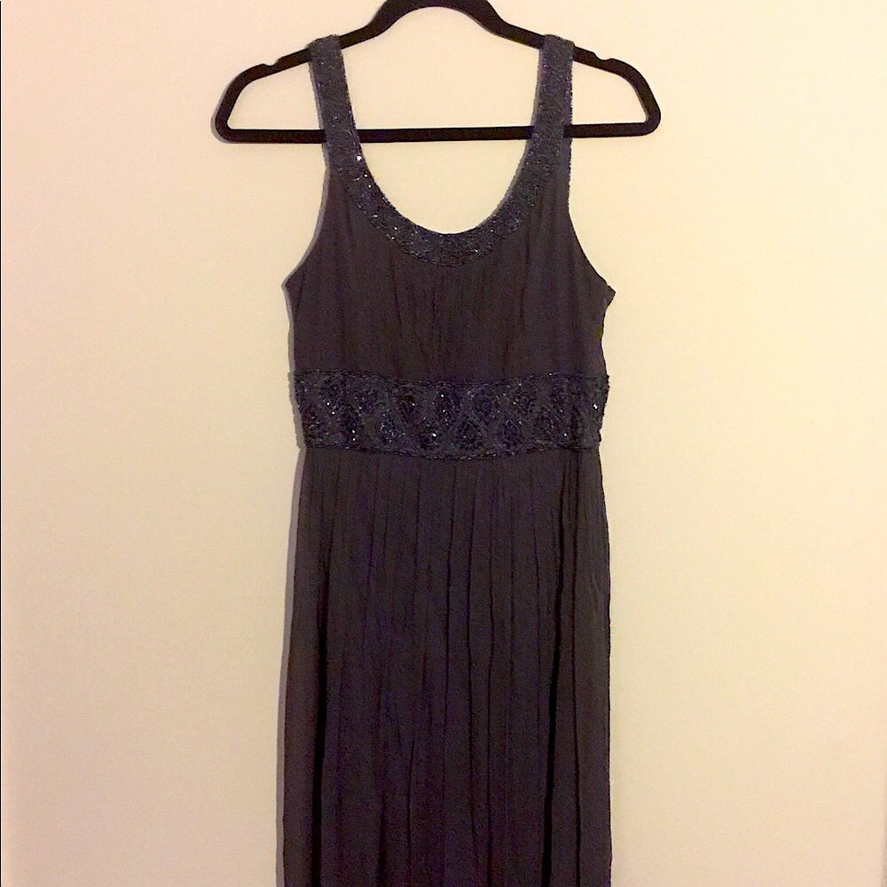 Charcoal Grey Georgette Beaded Dress